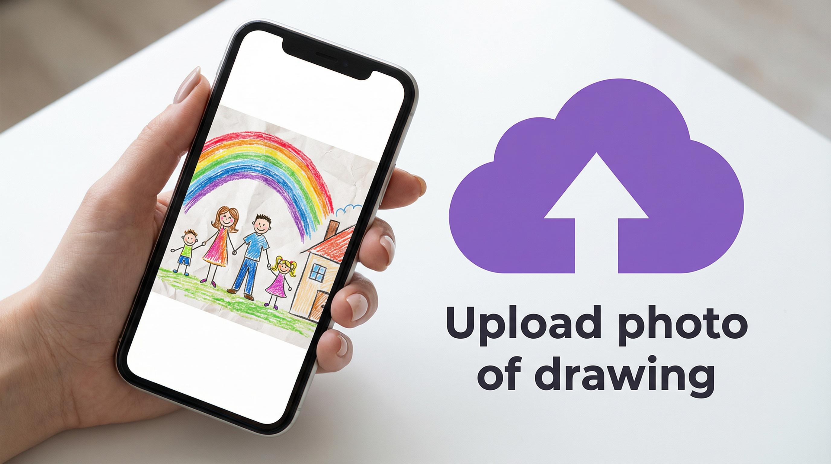 Step 2: Upload your child's drawing photo to order a custom shaped Draw Pillow — personalized kids pillow gift